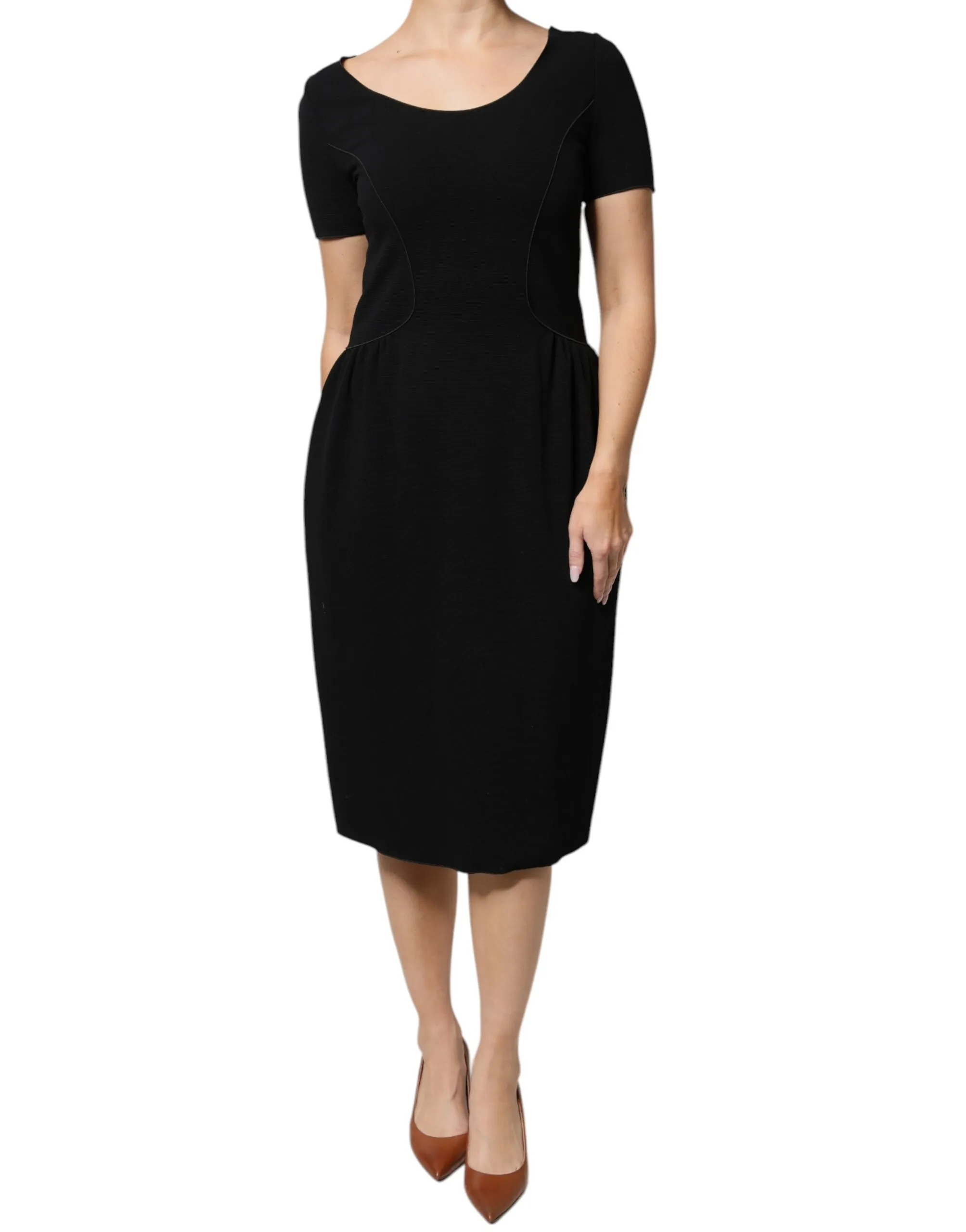 Emporio Armani Women's Black Viscose Short Sleeves Sheath Midi Dress