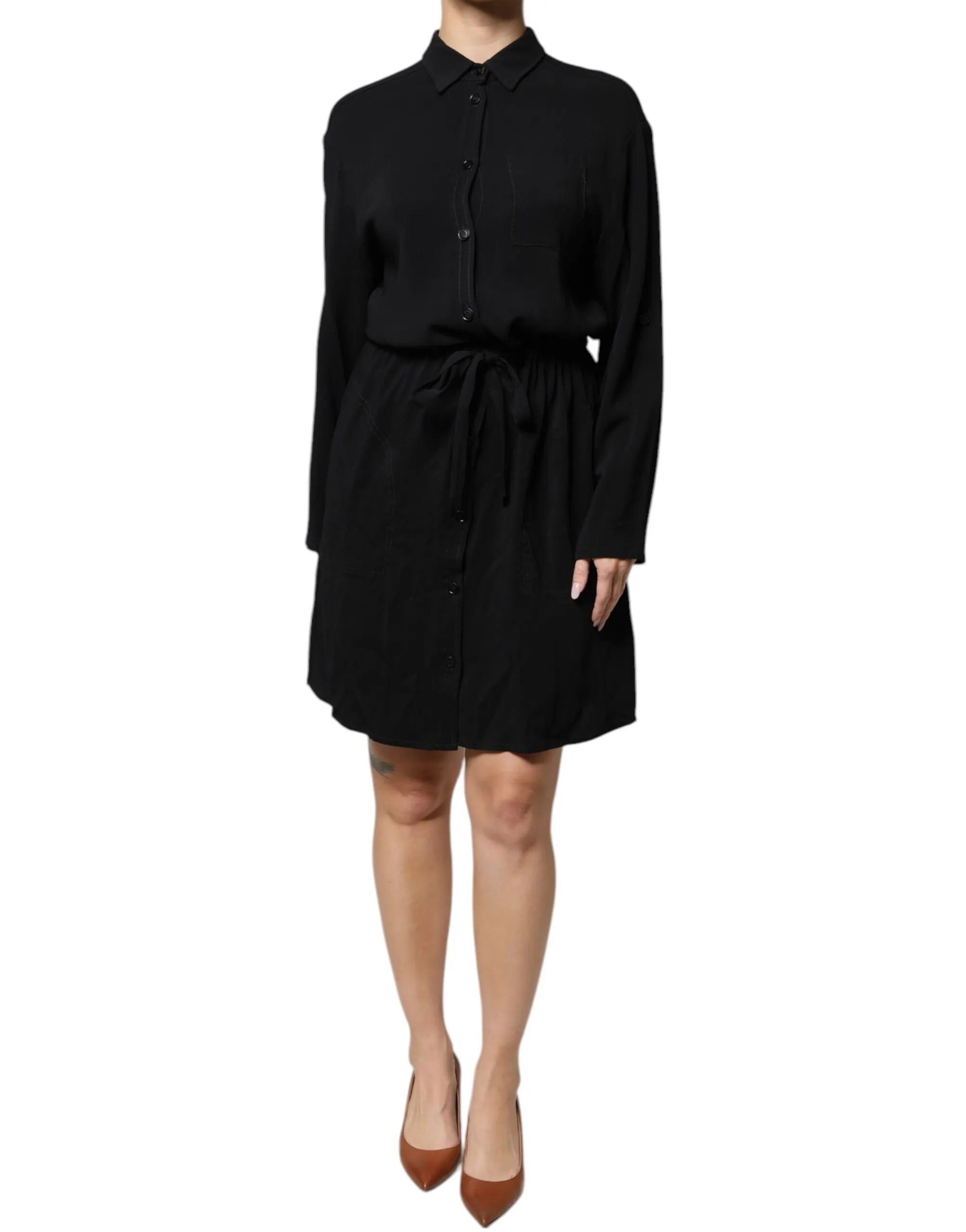 Emporio Armani Women's Black Viscose Long Sleeves A-line Mini Dress