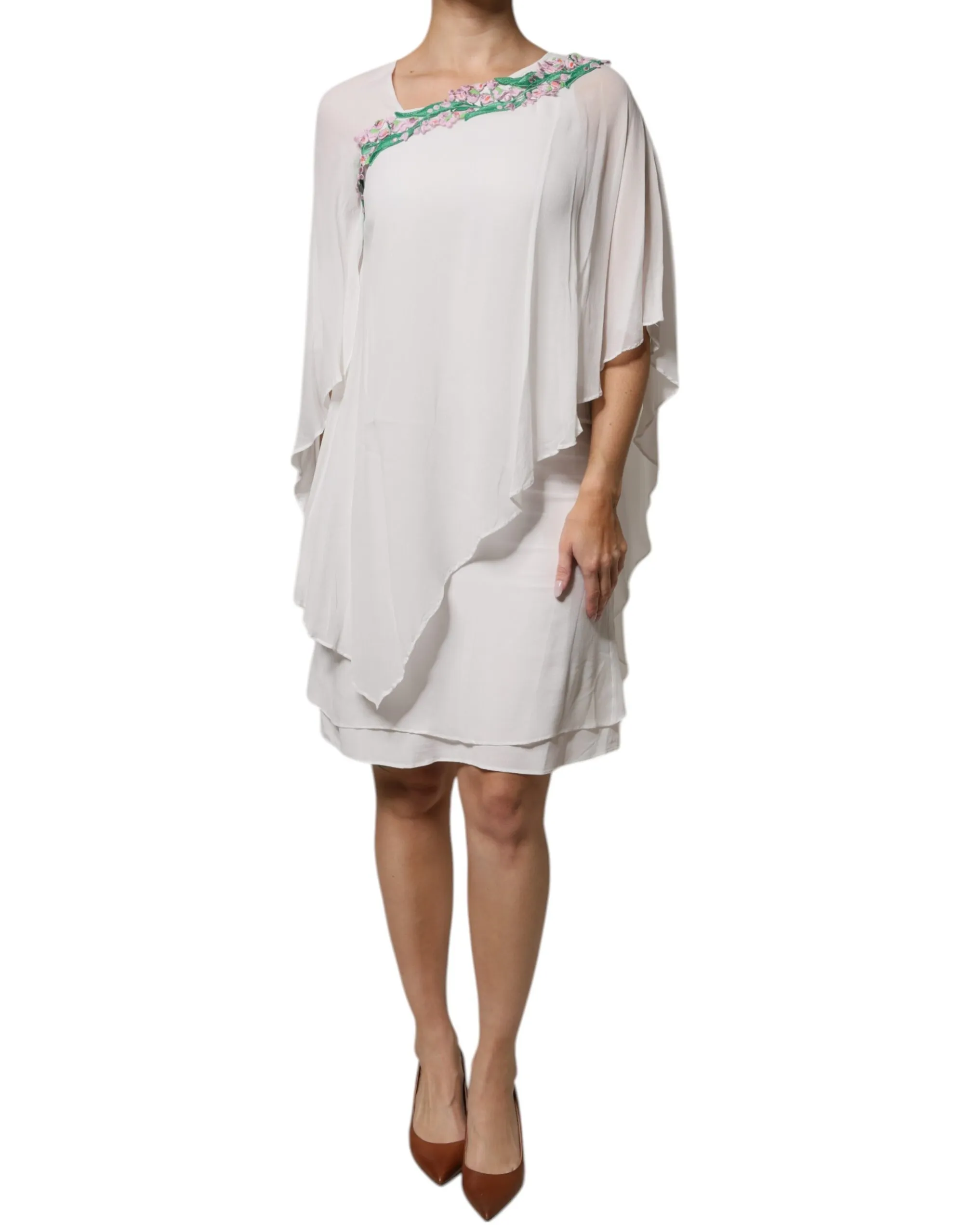 Blumarine Women's White Floral Embroidery Viscose Chiffon Shift Dress