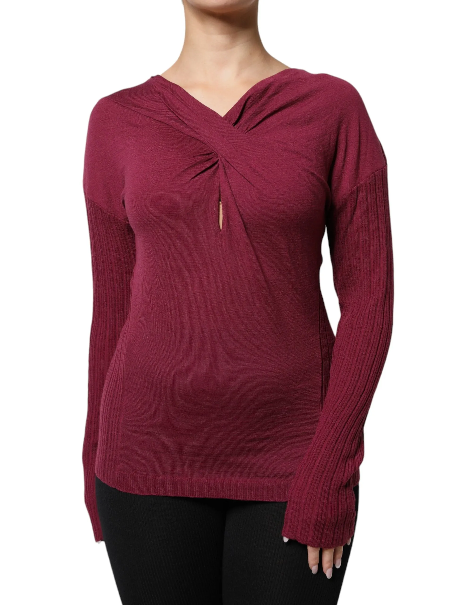 Roberto Cavalli Women's Maroon Jumper Keyhole Knit Pullover Sweater