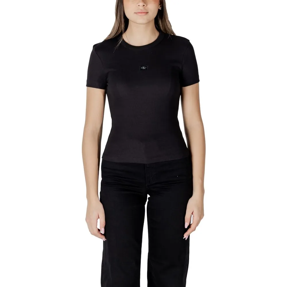 Calvin Klein Jeans Women's Black Cotton Rigenerato Tops & T-Shirt