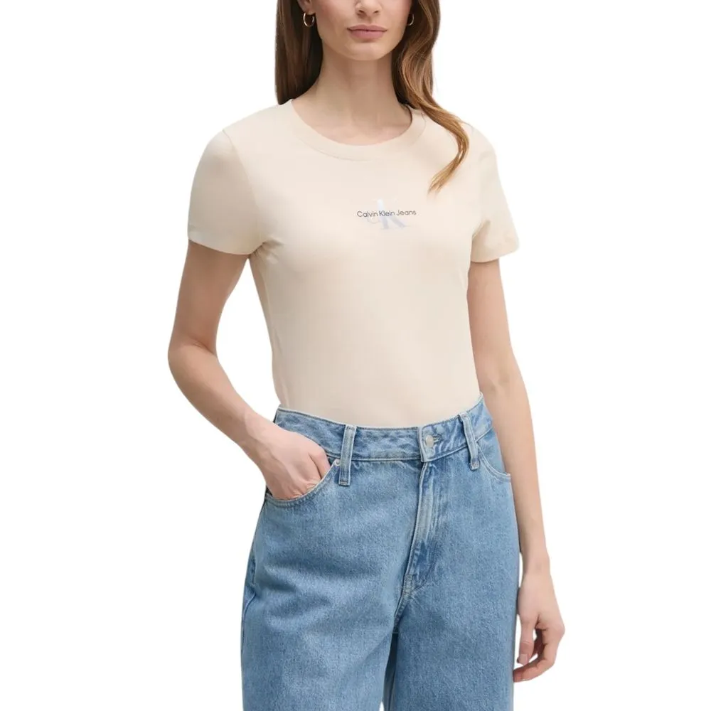Calvin Klein Jeans Women's Beige Cotton Rigenerato Tops & T-Shirt