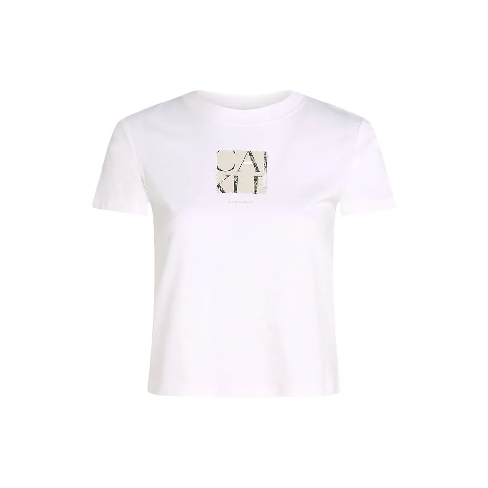 Calvin Klein Jeans Women's White Cotton Rigenerato Tops & T-Shirt