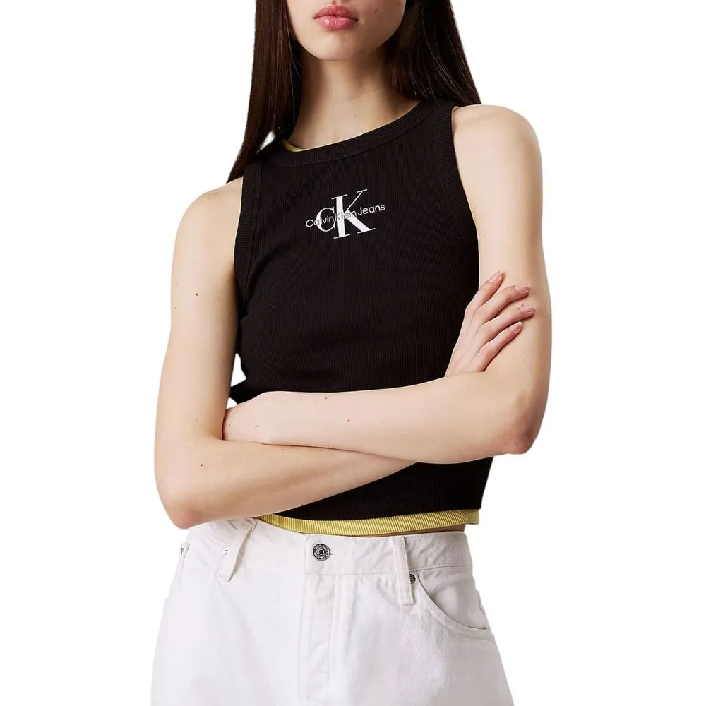 Calvin Klein Jeans Women's Black Cotton Rigenerato Tops & T-Shirt