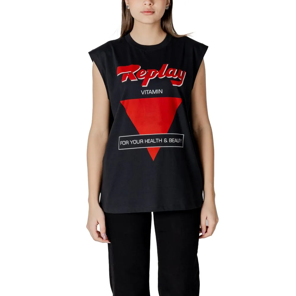 Replay Women's Black Cotton Tops & T-Shirt