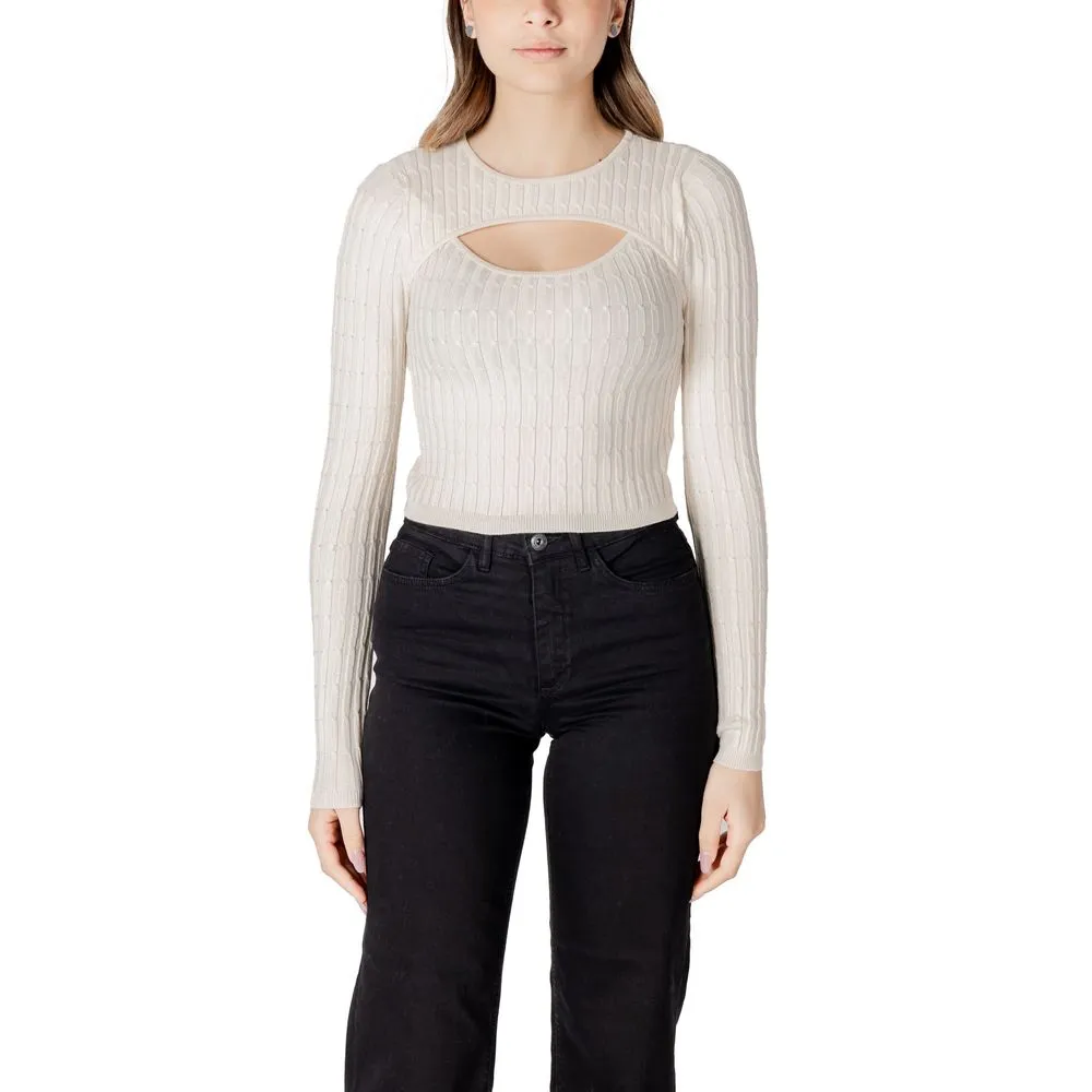 Only Women's Beige Acrylic Tops & T-Shirt
