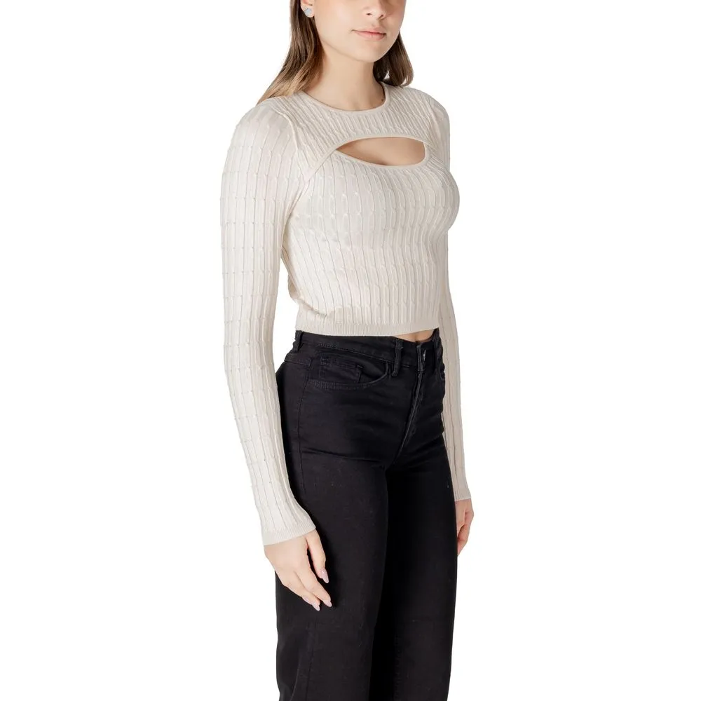 Only Women's Beige Acrylic Tops & T-Shirt