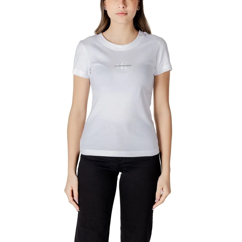 Calvin Klein Jeans Women's White Cotton Rigenerato Tops & T-Shirt