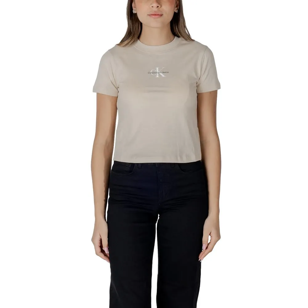 Calvin Klein Jeans Women's Beige Cotton Tops & T-Shirt
