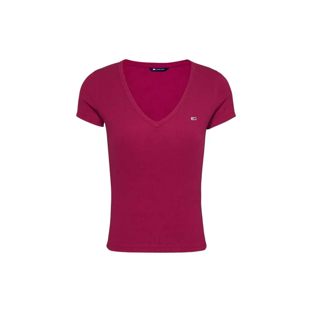 Tommy Hilfiger Jeans Women's Red Cotton Rigenerato Tops & T-Shirt