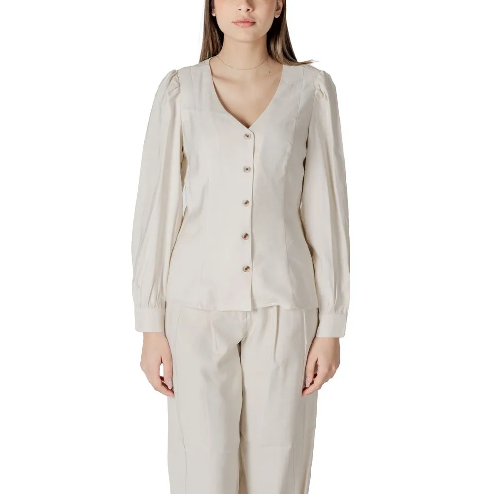 Vila Clothes Women's Cream Viscose Tops & T-Shirt