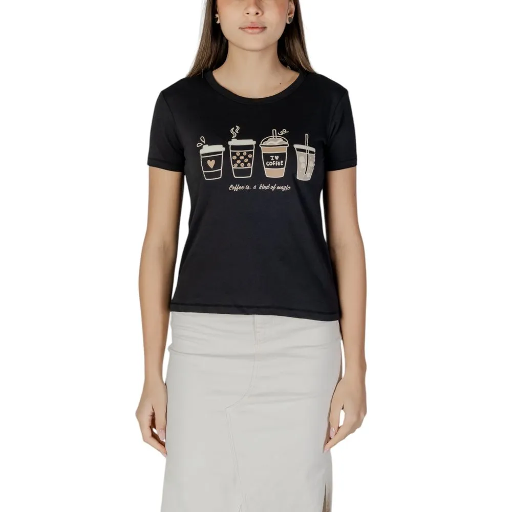 Jacqueline De Yong Women's Black Cotton Tops & T-Shirt