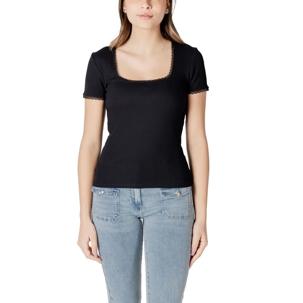 Morgan De Toi Women's Black Cotton Tops & T-Shirt