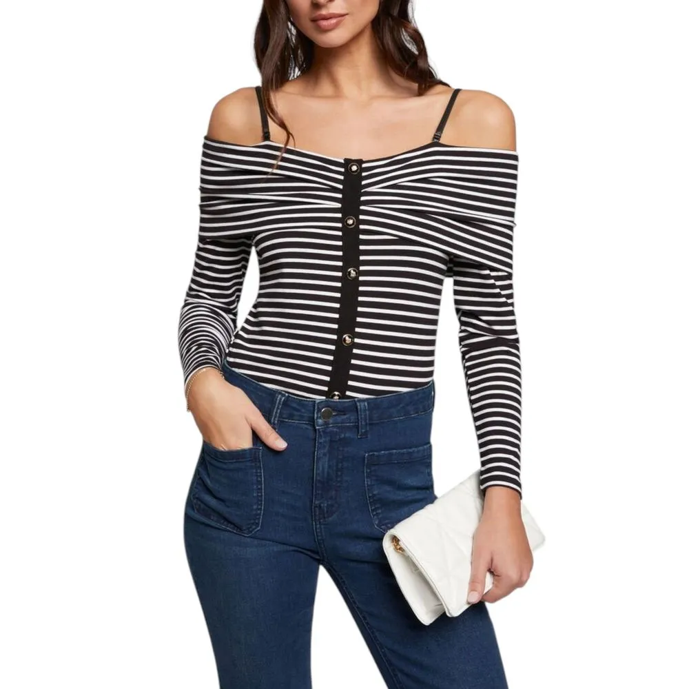 Morgan De Toi Women's Black And White Viscose Tops & T-Shirt