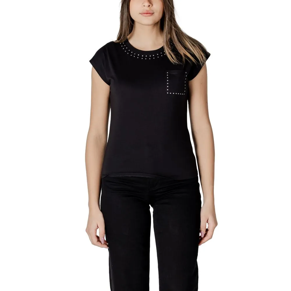 Morgan De Toi Women's Black Cotton Tops & T-Shirt