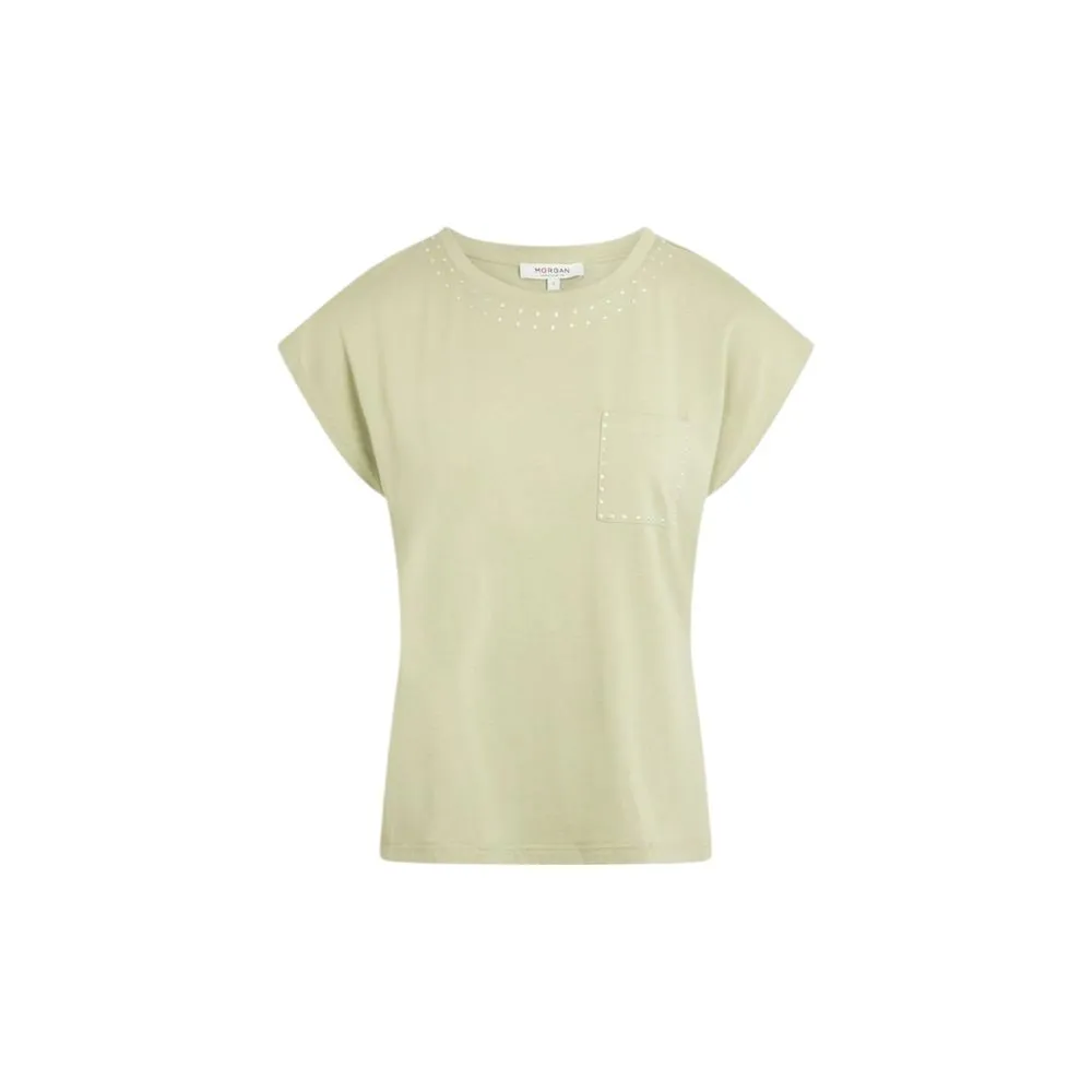 Morgan De Toi Women's Green Cotton Tops & T-Shirt