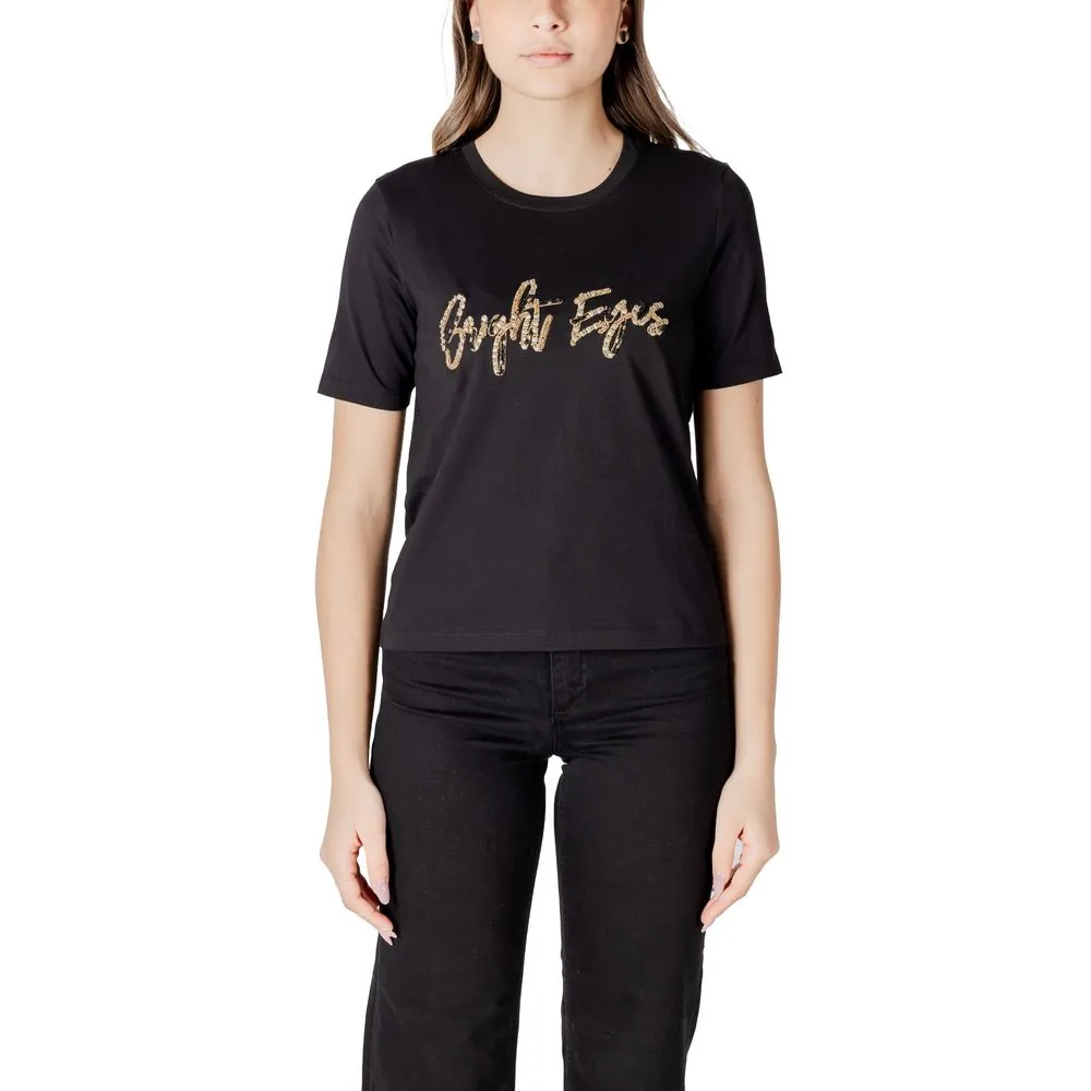 Jacqueline De Yong Women's Black Cotton Tops & T-Shirt