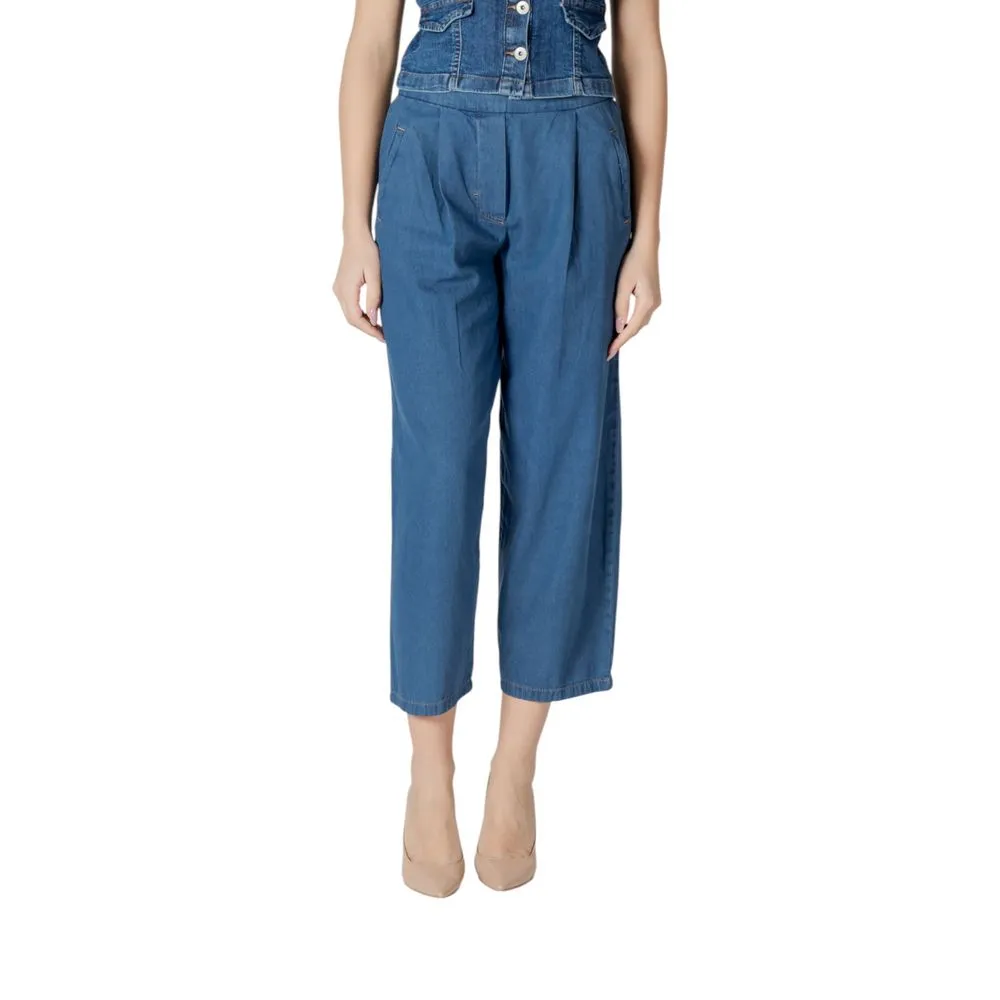 ICHI Women's Blue Cotton Jeans & Pant