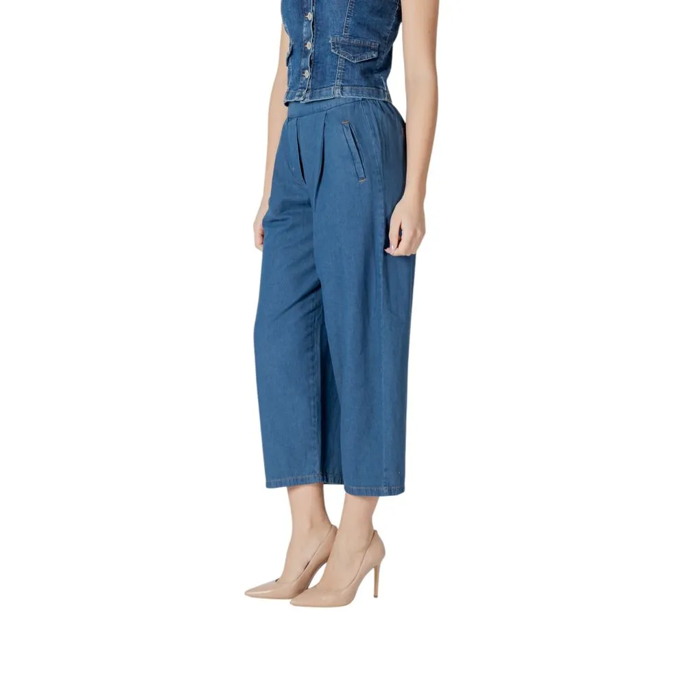 ICHI Women's Blue Cotton Jeans & Pant