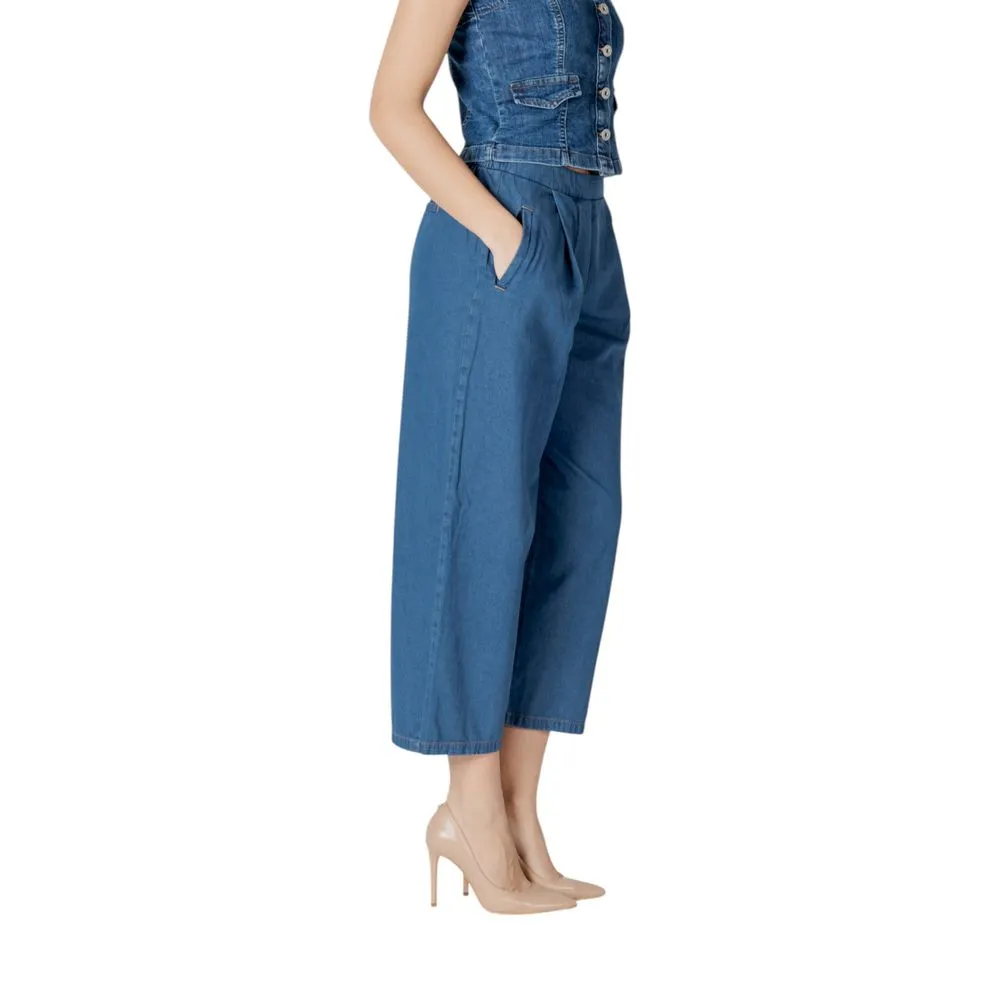 ICHI Women's Blue Cotton Jeans & Pant