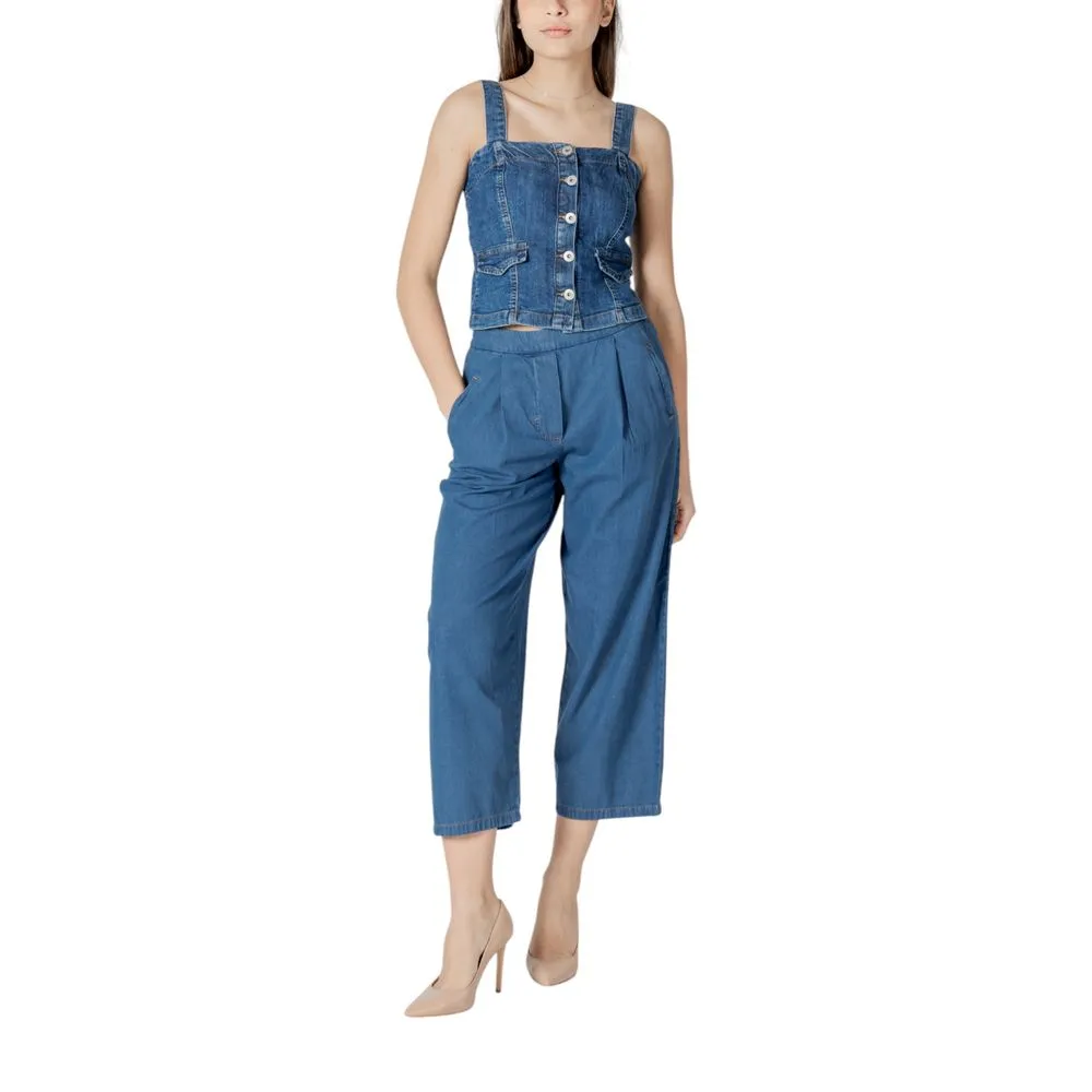 ICHI Women's Blue Cotton Jeans & Pant