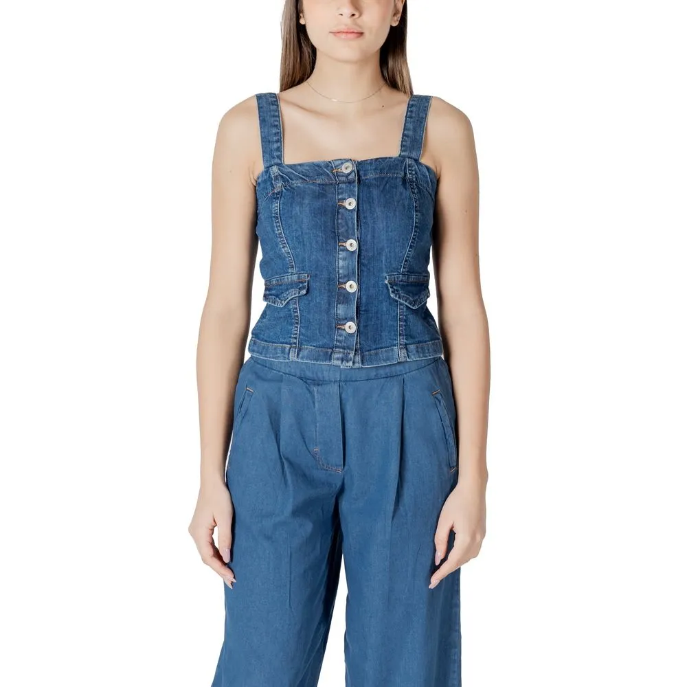 ICHI Women's Blue Cotton Tops & T-Shirt