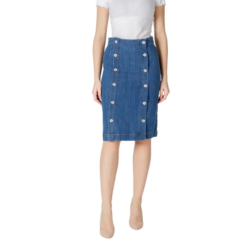 ICHI Women's Blue Cotton Skirt