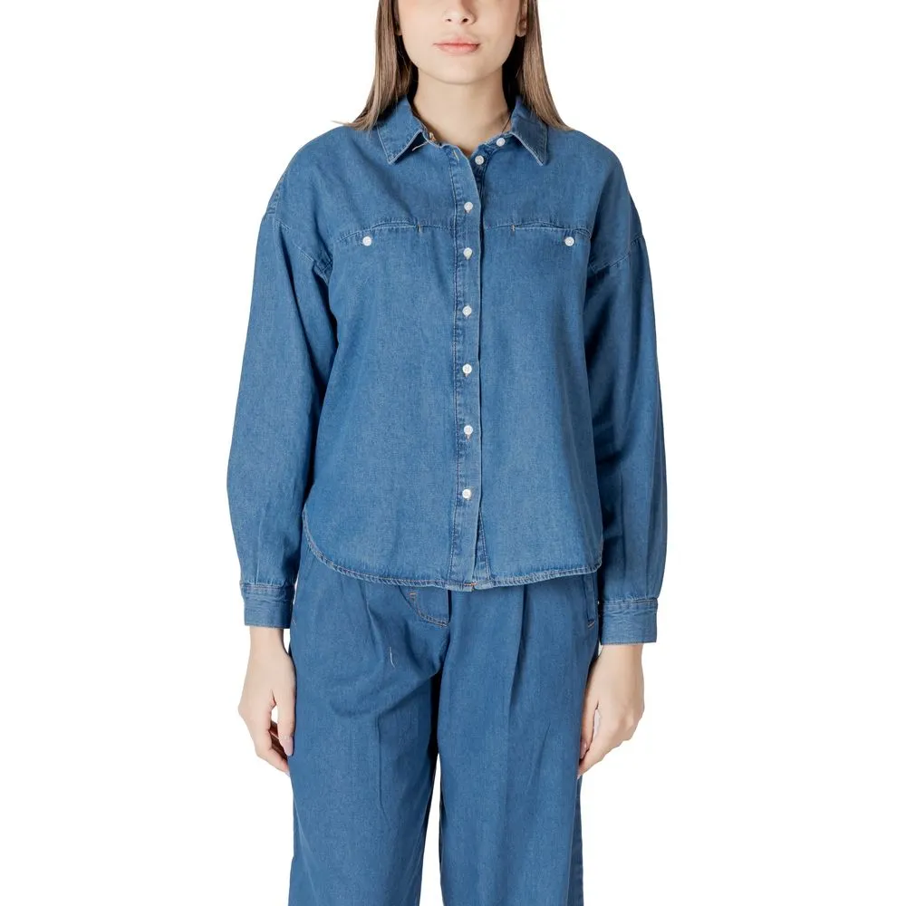 ICHI Women's Blue Cotton Sweater