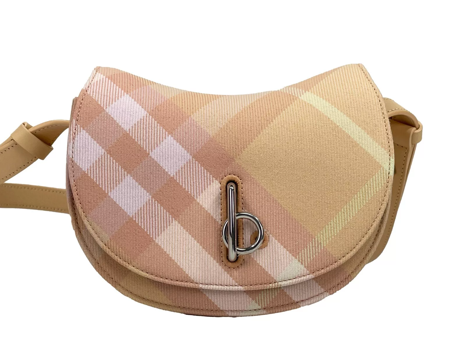 Burberry Women's Mini Check Rocking Horse Crossbody Bag Purse Peach