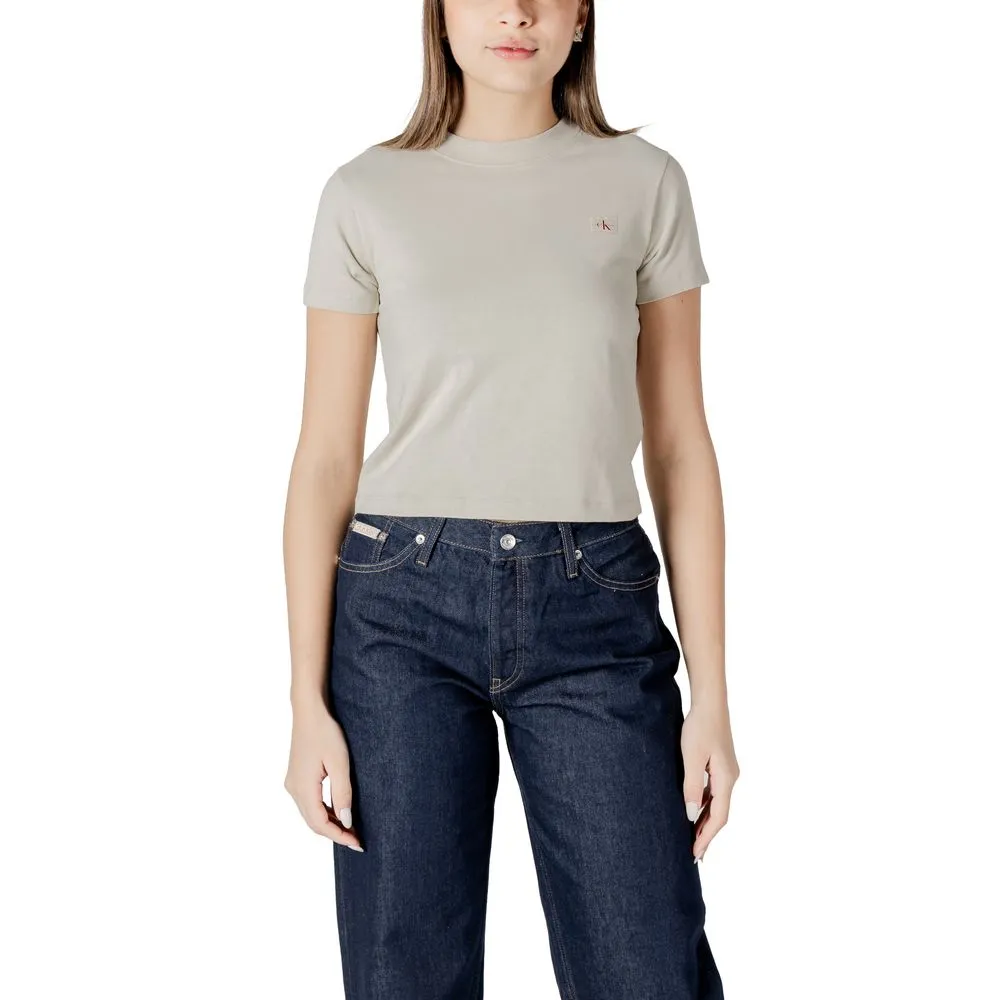 Calvin Klein Jeans Women's Beige Cotton Tops & T-Shirt