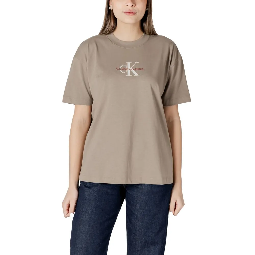 Calvin Klein Jeans Women's Beige Cotton Tops & T-Shirt