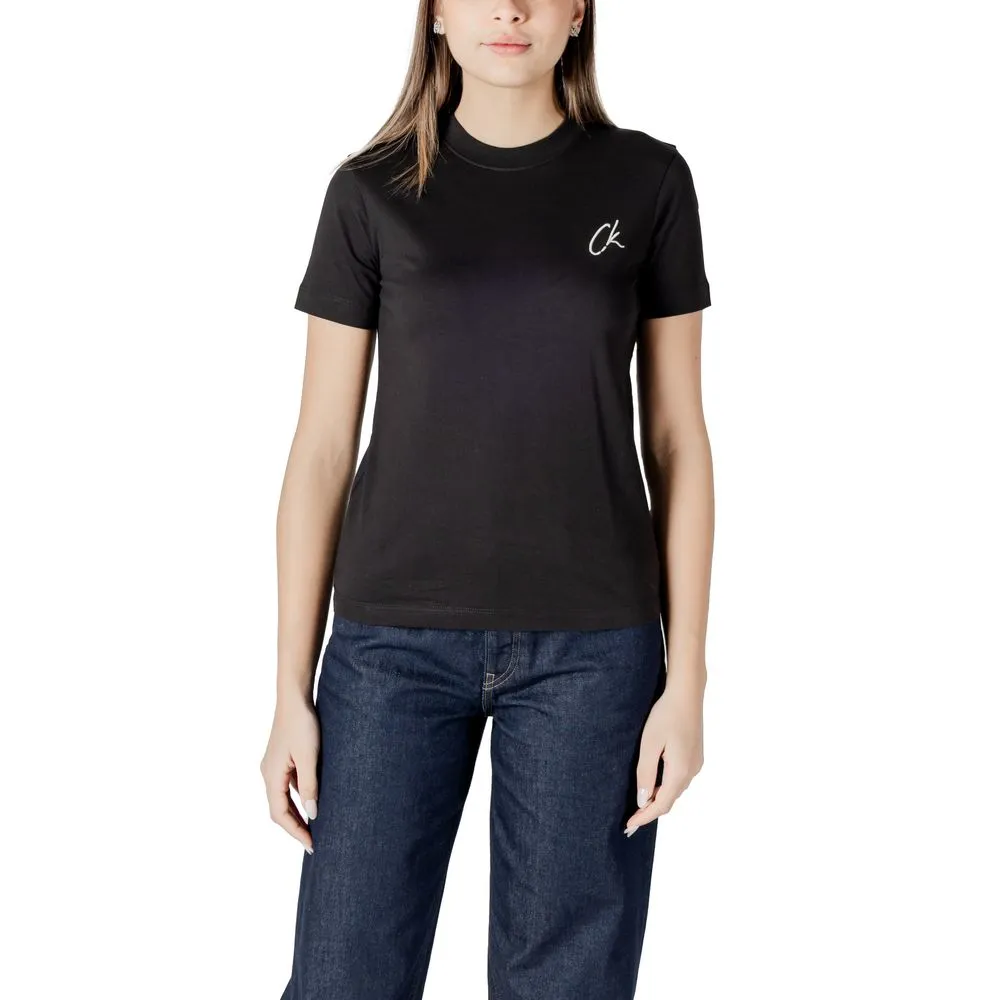 Calvin Klein Jeans Women's Black Cotton Cotton Tops & T-Shirt