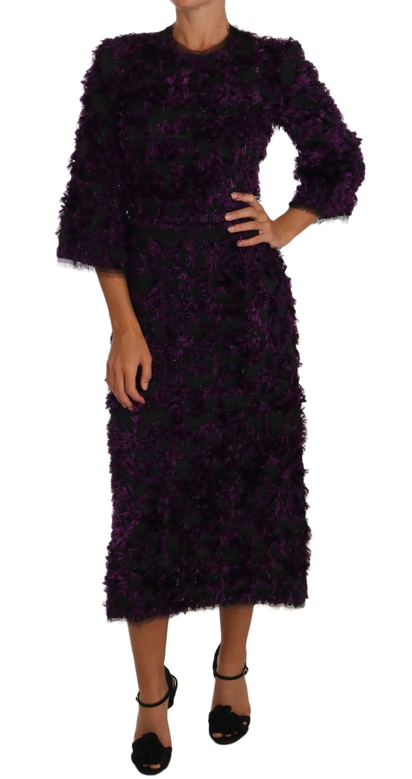 Dolce & Gabbana Women's Elegant Fringe Sheath Dress in Purple & Black