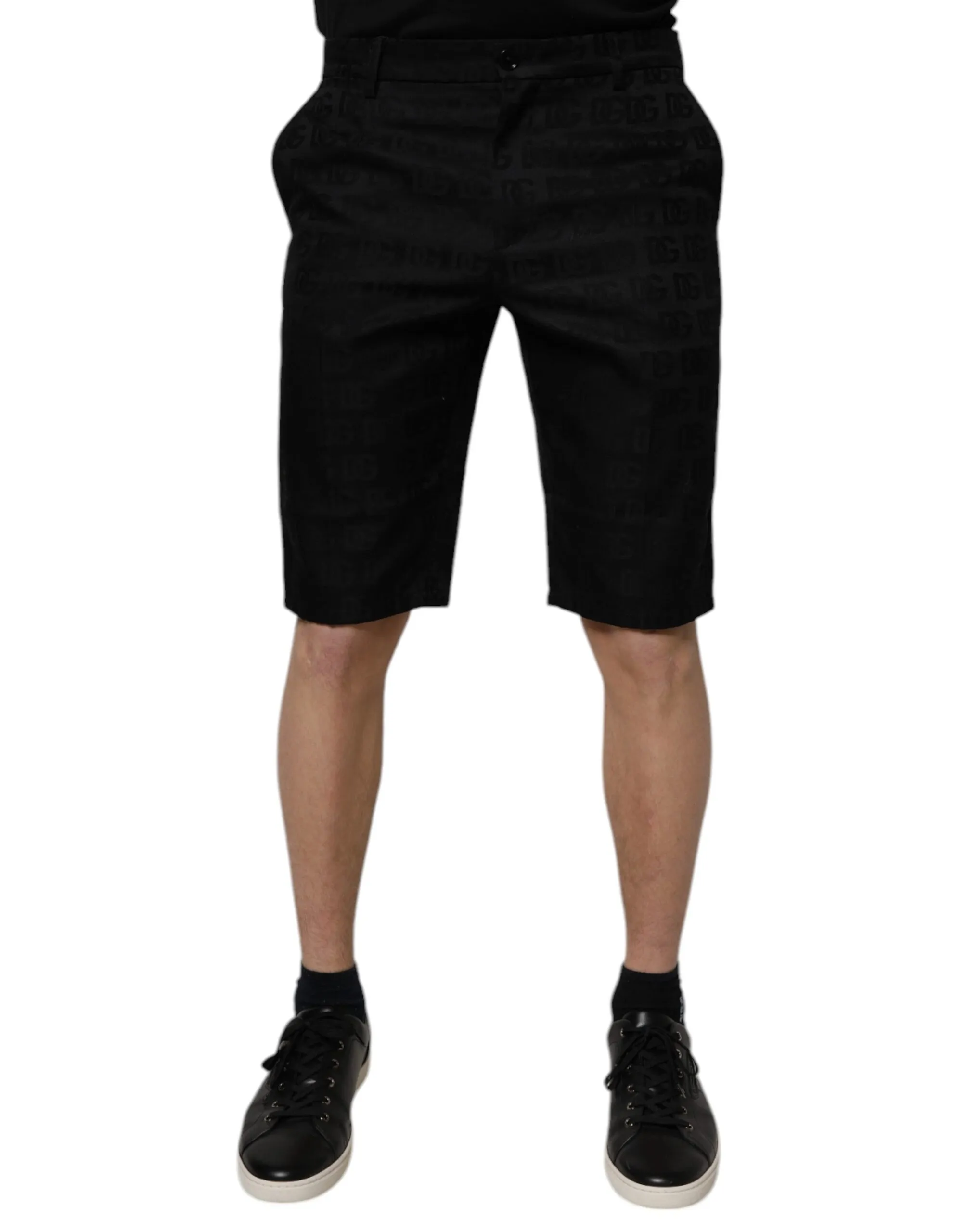 Dolce & Gabbana Men's Black Cotton Casual Mid Waist Chino Shorts