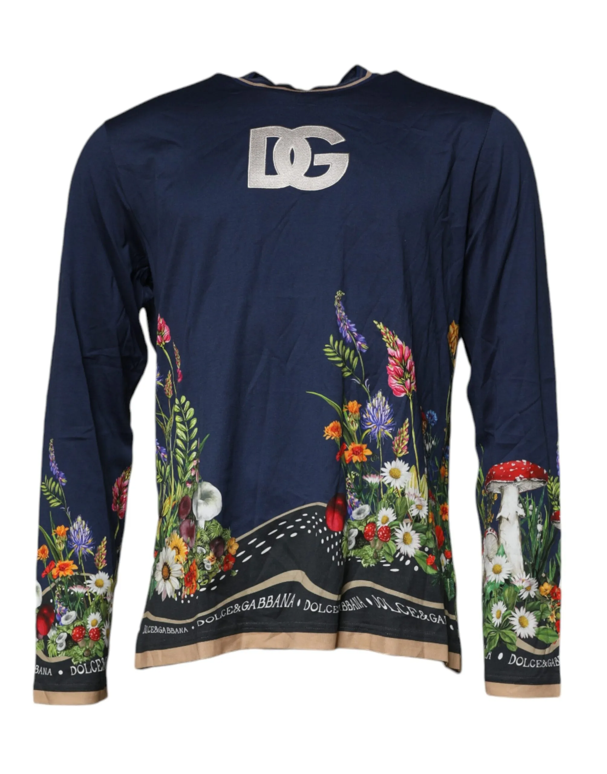 Dolce & Gabbana Men's Blue Floral Logo CrewNeck Pullover Sweater