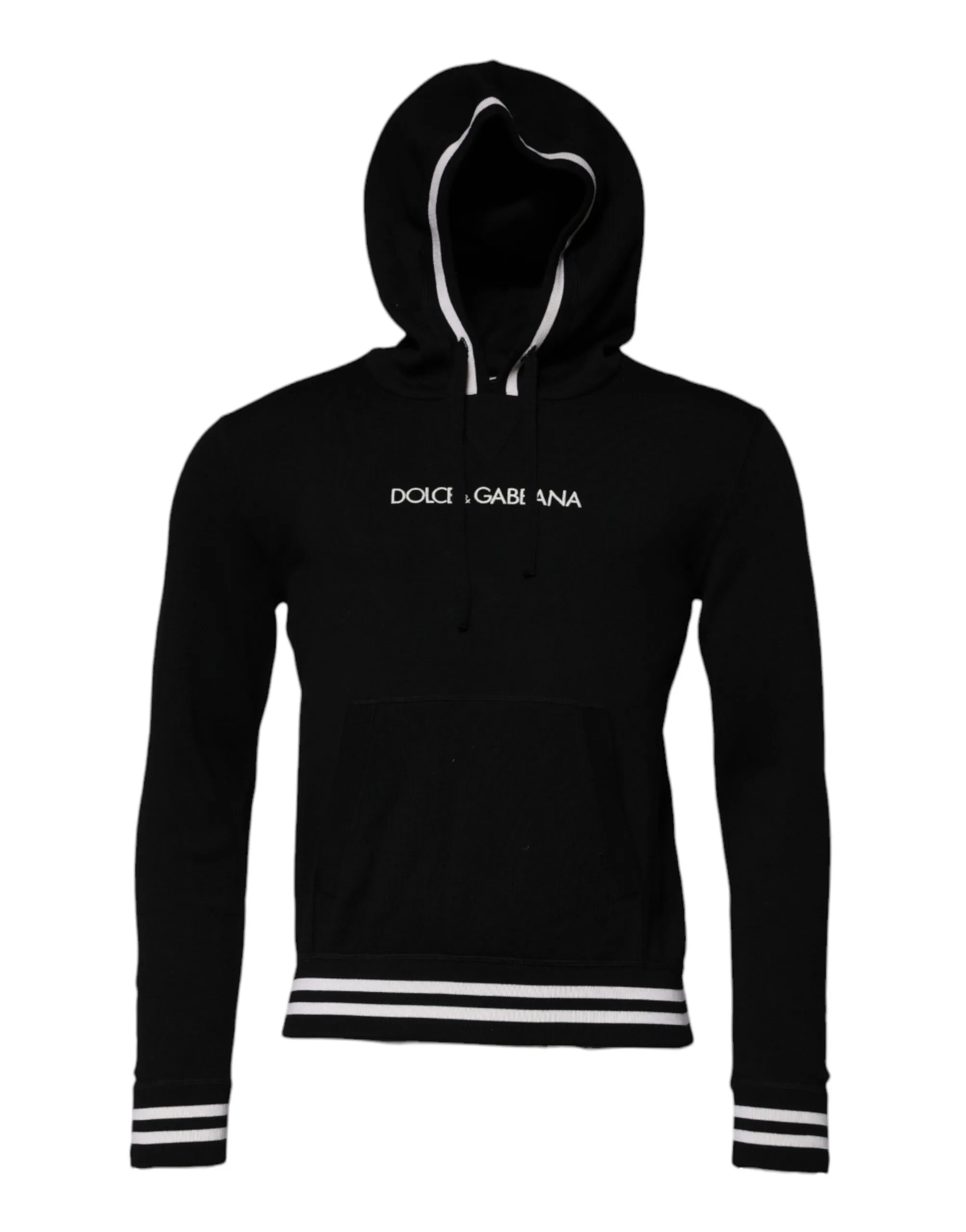 Dolce & Gabbana Men's Black Wool Logo Hooded Sweatshirt Sweater