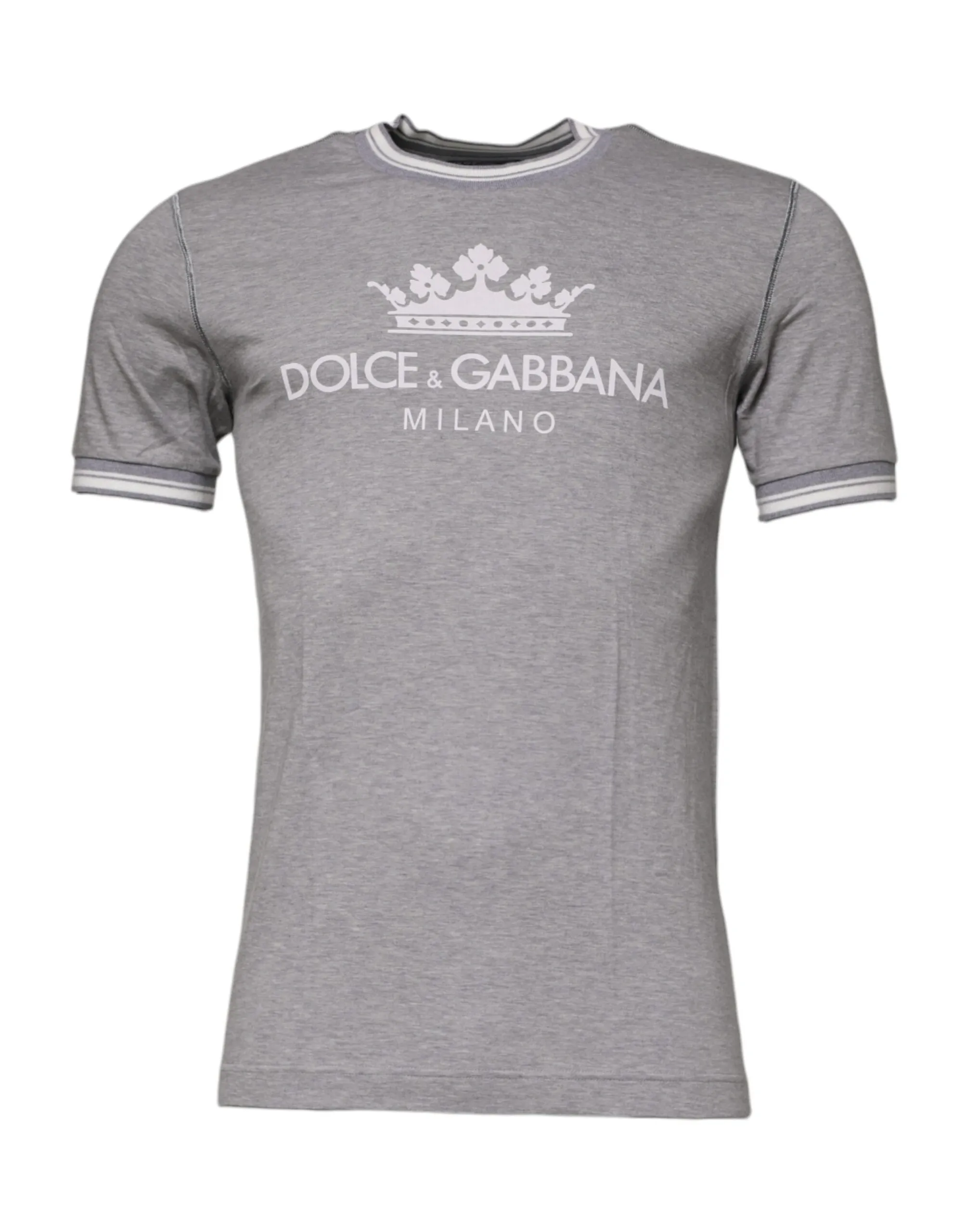 Dolce & Gabbana Men's Gray Logo Print Cotton Crew Neck T-shirt