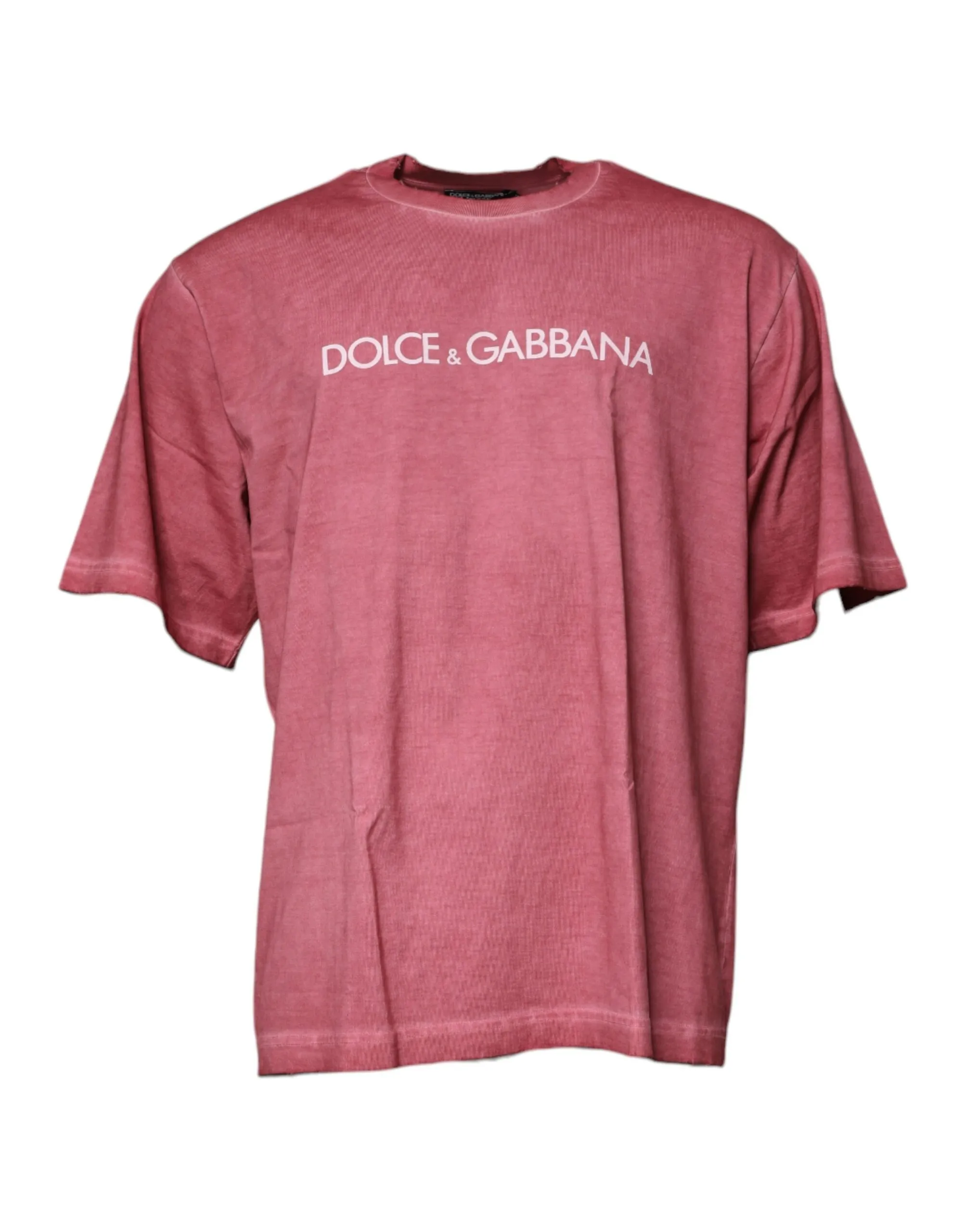 Dolce & Gabbana Men's Pink Logo Print Cotton Crew Neck T-shirt