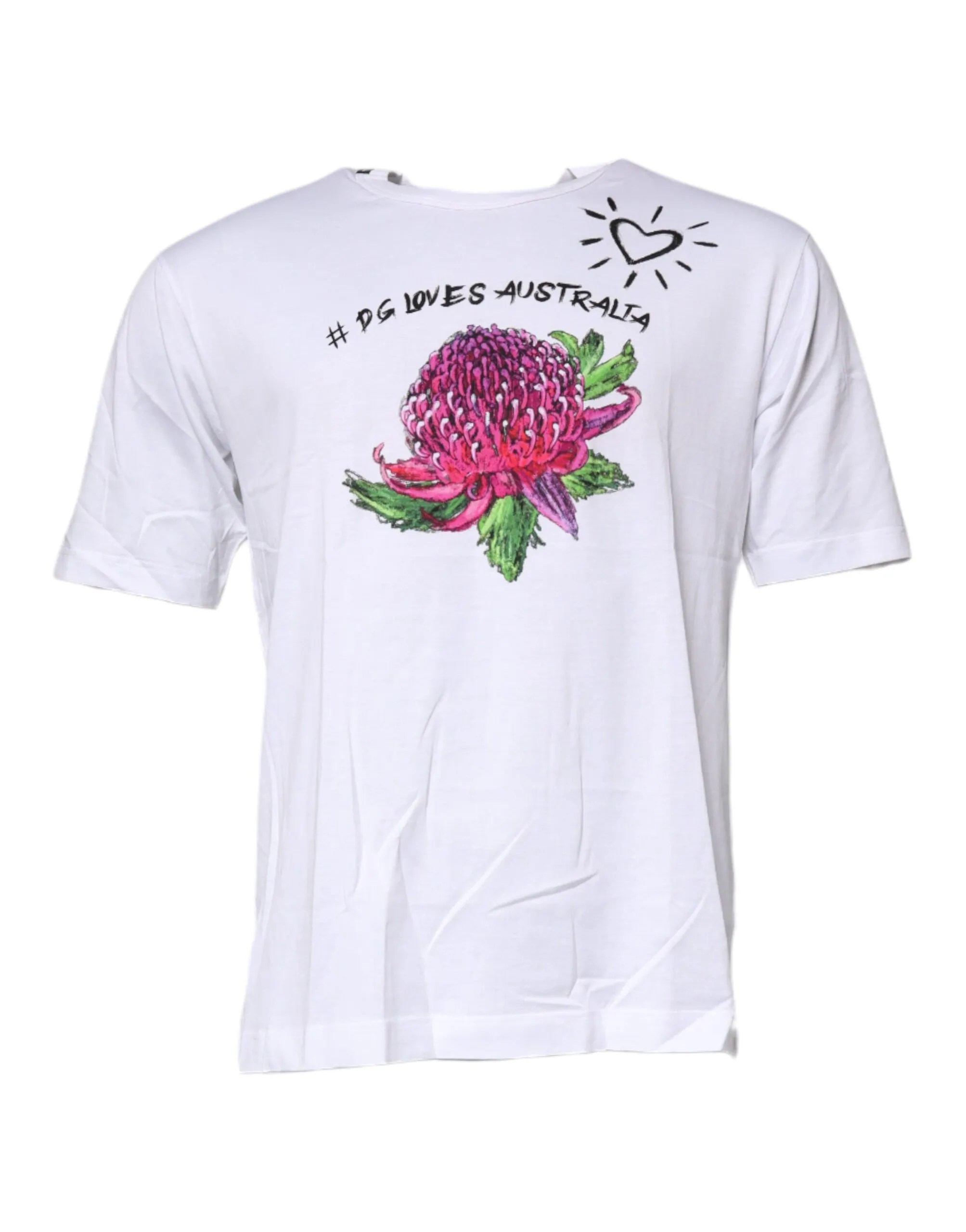 Dolce & Gabbana Men's White Floral Print Cotton Crew Neck T-shirt