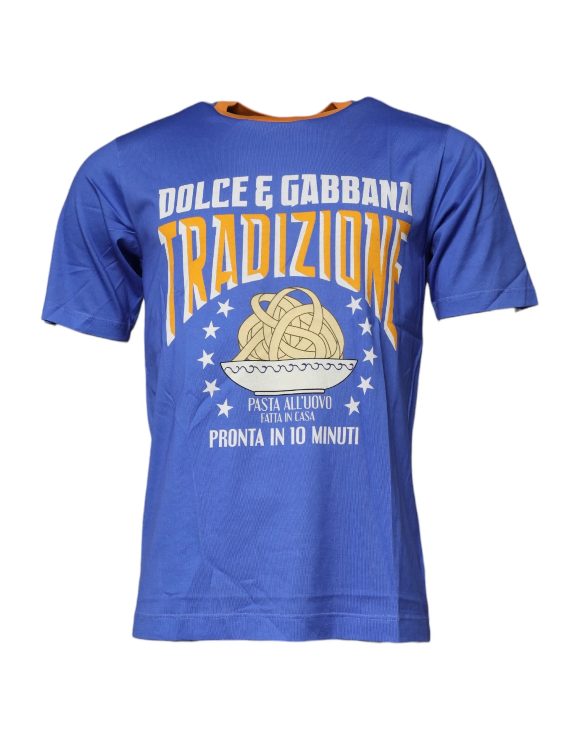 Dolce & Gabbana Men's Blue Graphic Print Cotton Crew Neck T-shirt
