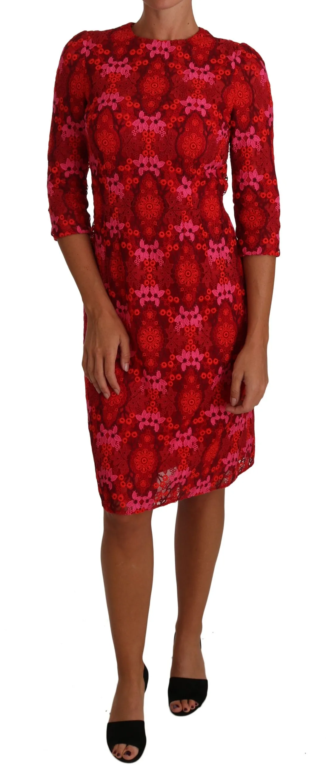 Dolce & Gabbana Women's Elegant Floral Crochet Knee-Length Dress