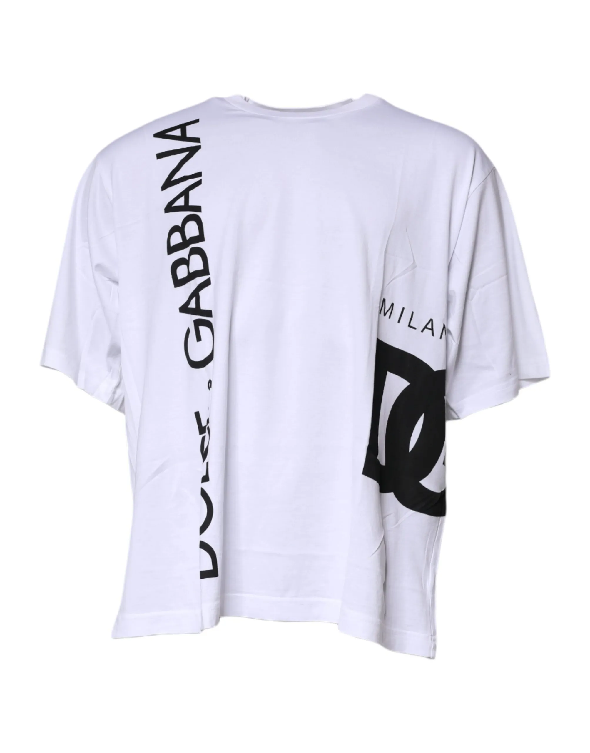 Dolce & Gabbana Men's White Logo Print Cotton Crew Neck T-shirt