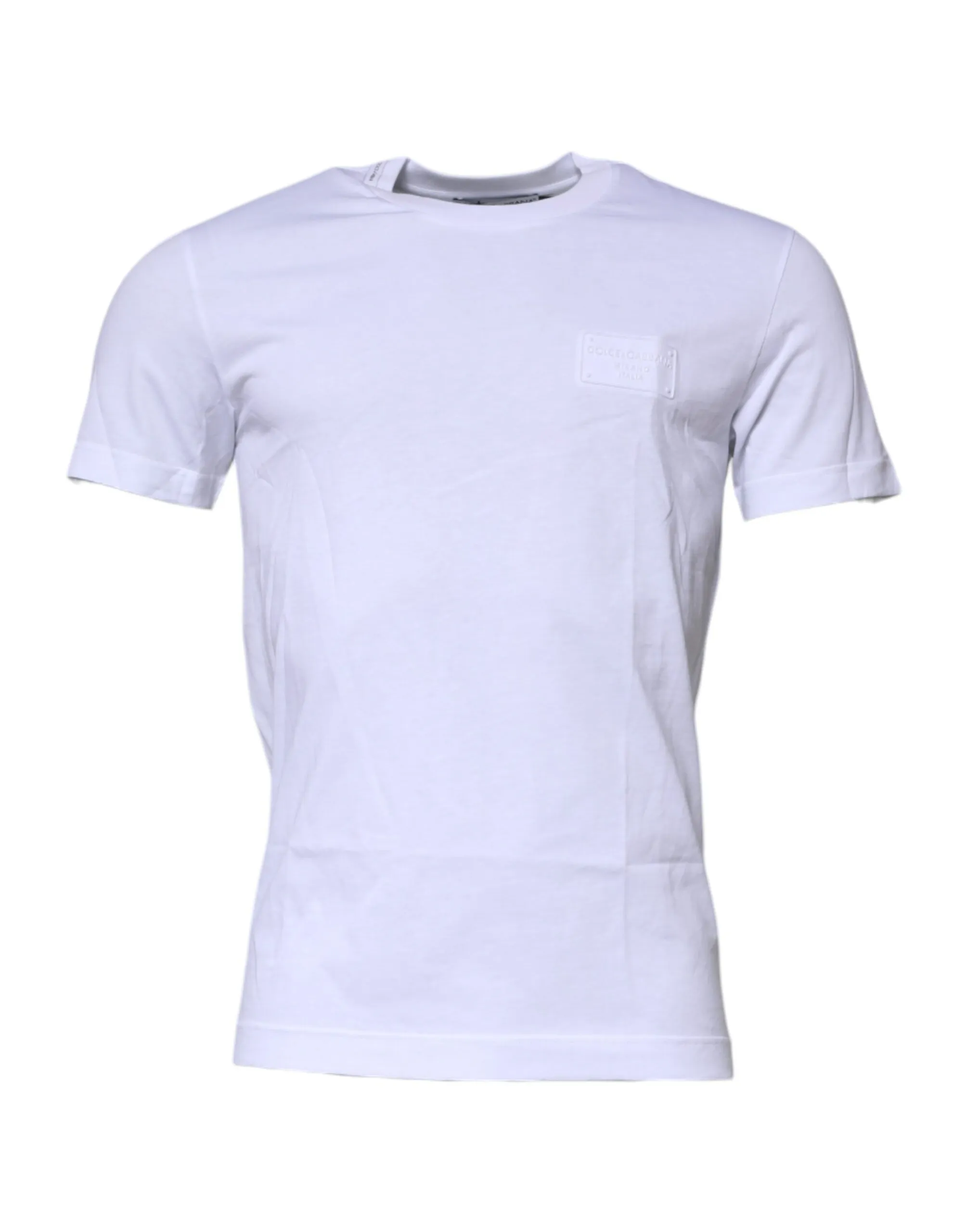 Dolce & Gabbana Men's White Logo Plaque Cotton Crew Neck T-shirt