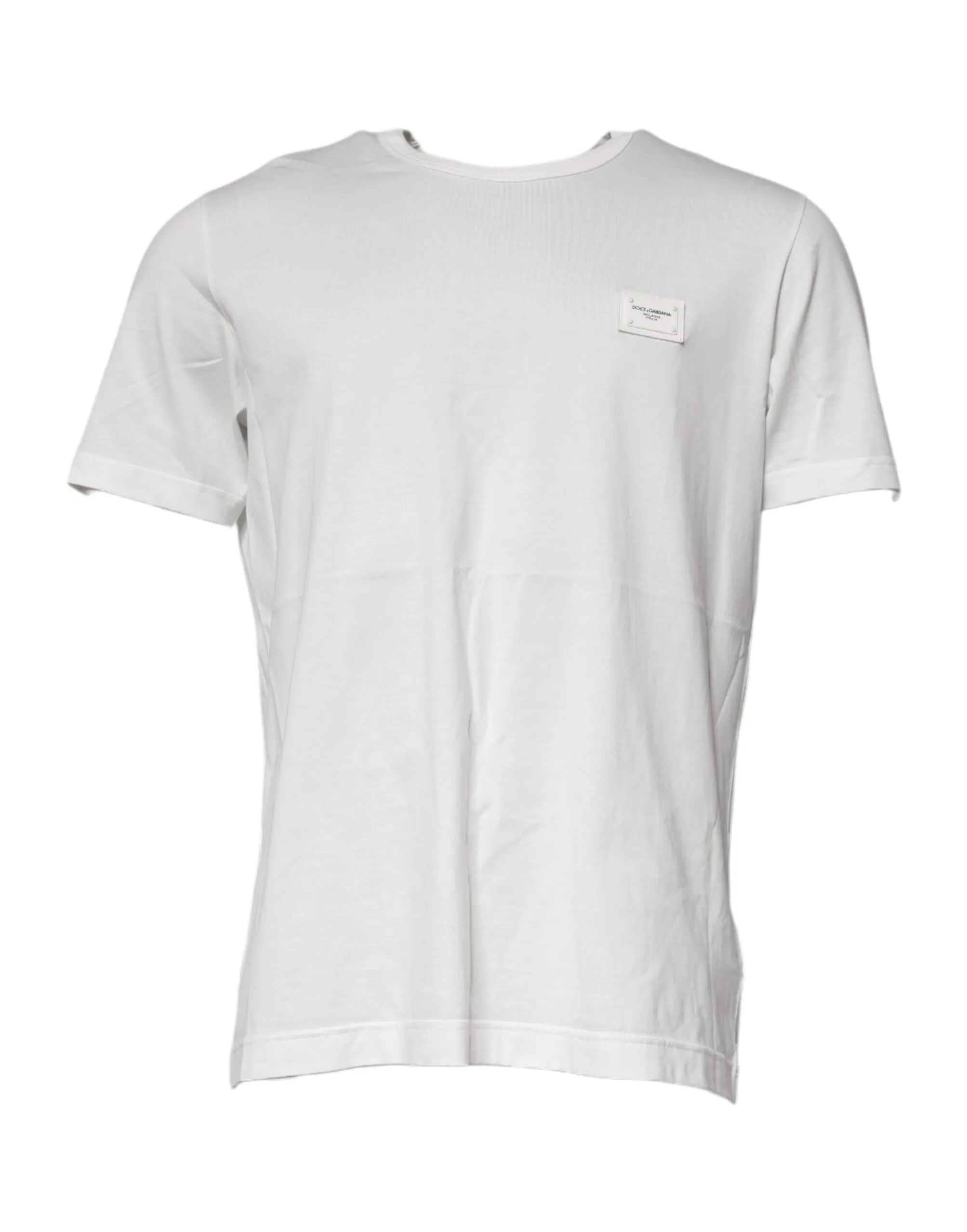 Dolce & Gabbana Men's White Logo Plaque Cotton Crew Neck T-shirt