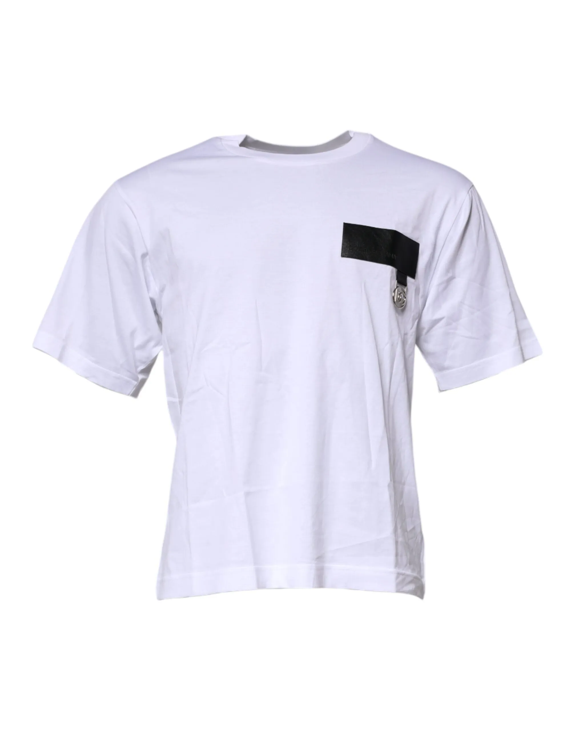 Dolce & Gabbana Men's White Logo Patch Cotton Crew Neck T-shirt