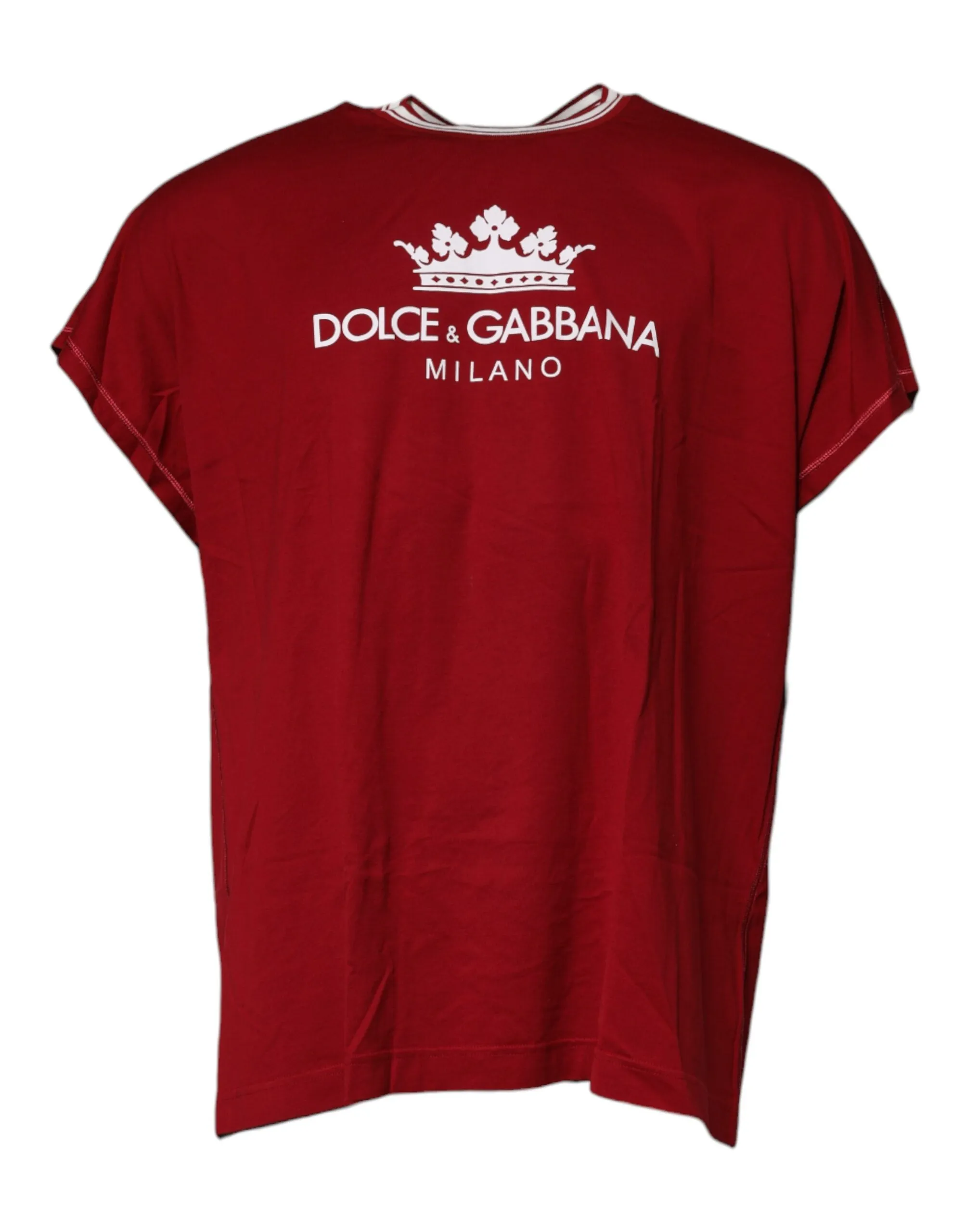 Dolce & Gabbana Men's Red Logo Crown Cotton Crew Neck T-shirt