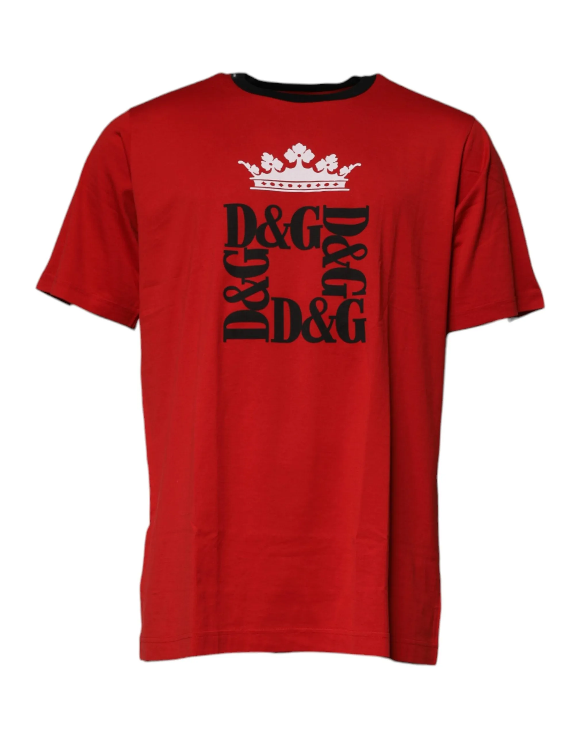 Dolce & Gabbana Men's Red Logo Crown Cotton Crew Neck T-shirt