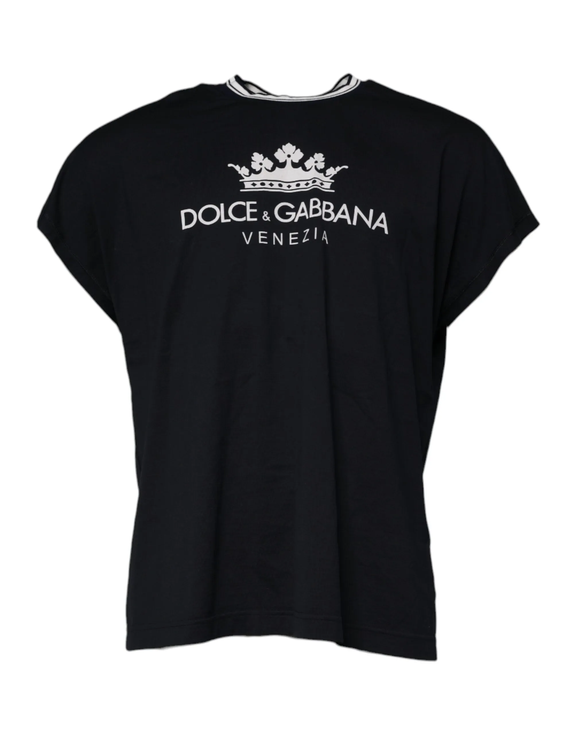 Dolce & Gabbana Men's Dark Blue Logo Crown Cotton Crew Neck T-shirt