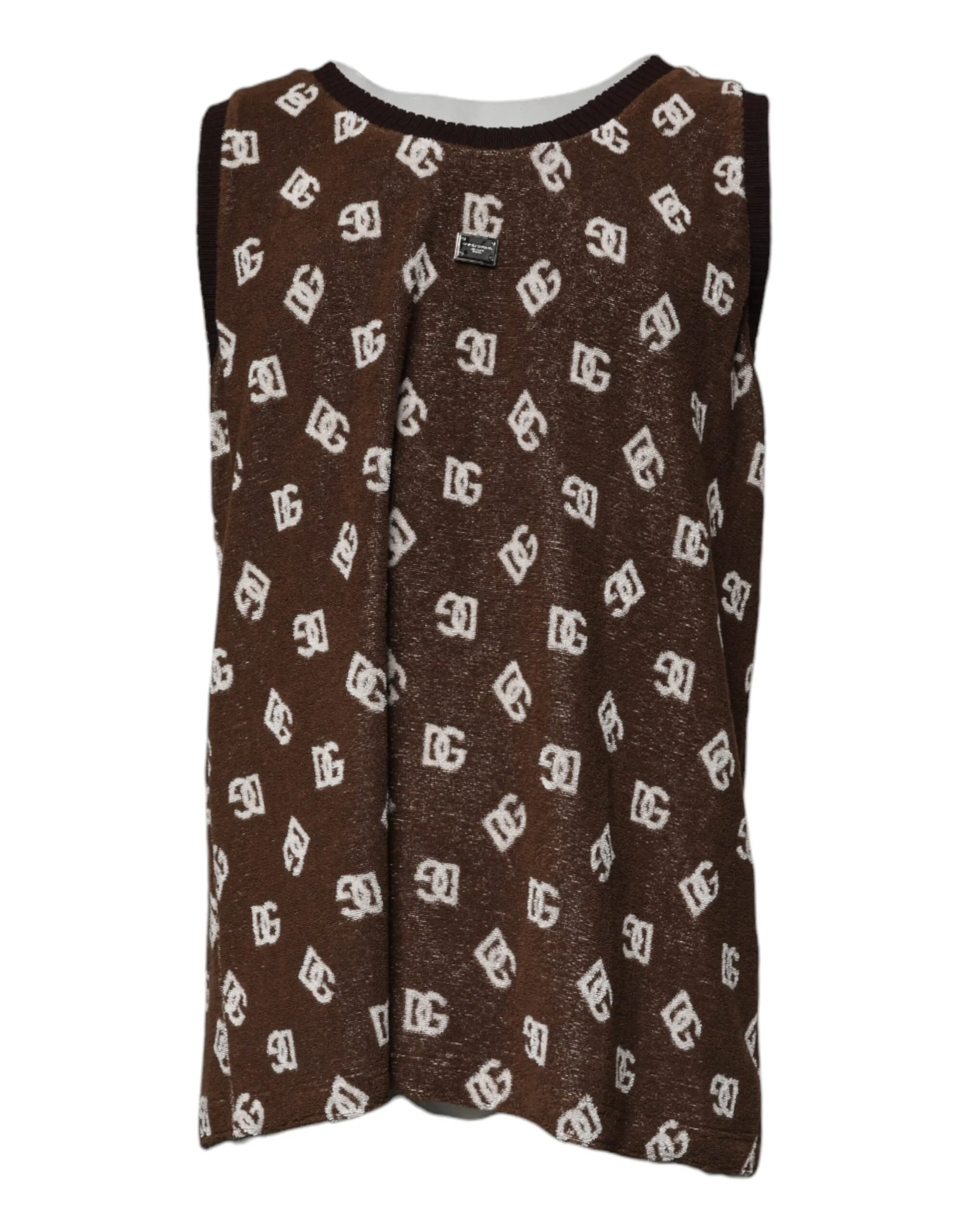Dolce & Gabbana Men's Brown Logo Monogram Cotton Crew Neck T-shirt