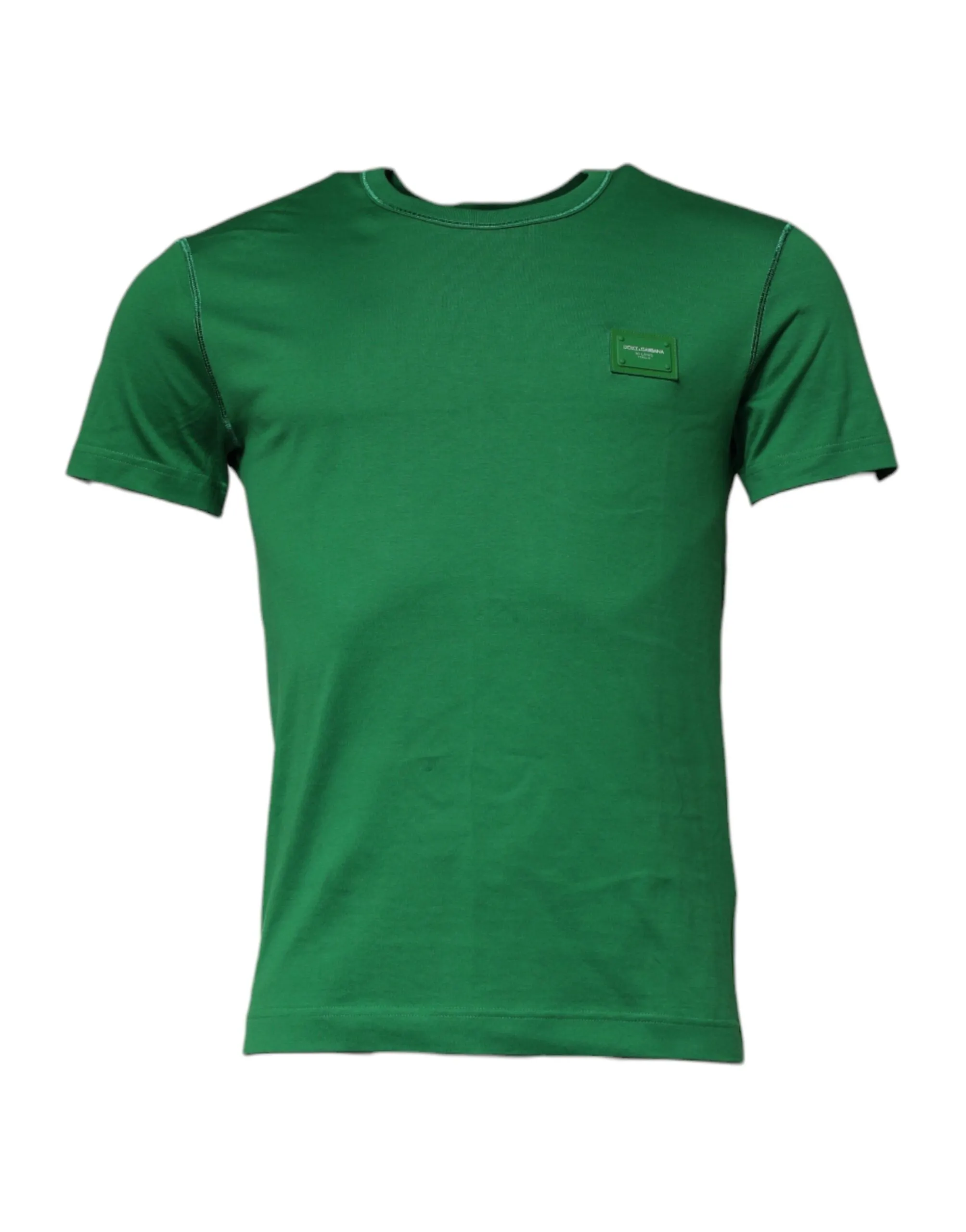 Dolce & Gabbana Men's Green Logo Plaque Cotton Crew Neck T-shirt